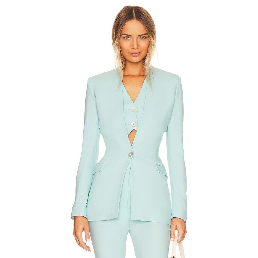 L'Academie Osla Collarless Blazer in Plein Air Blue XL New Womens Suit Jacket